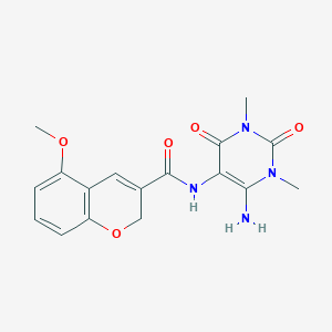 molecular formula C17H18N4O5 B060986 2H-1-Benzopyran-3-carboxamide,  N-(6-amino-1,2,3,4-tetrahydro-1,3-dimethyl-2,4-dioxo-5-pyrimidinyl)- CAS No. 166115-86-2