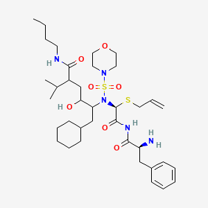 B609868 Glycinamide, N-(4-morpholinylsulfonyl)phenylalanyl-N-(4-((butylamino)carbonyl)-1-(cyclohexylmethyl)-2-hydroxy-5-methylhexyl)-2-(2-propenylthio)- CAS No. 150351-31-8