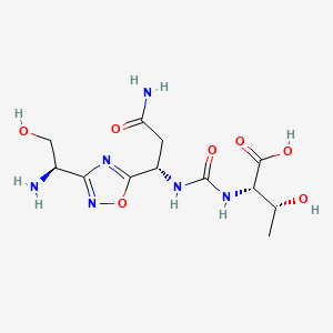 molecular formula C12H20N6O7 B609871 (2S,3R)-2-[[(1S)-3-amino-1-[3-[(1R)-1-amino-2-hydroxyethyl]-1,2,4-oxadiazol-5-yl]-3-oxopropyl]carbamoylamino]-3-hydroxybutanoic acid CAS No. 1673534-76-3