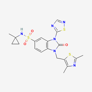 molecular formula C19H20N6O3S3 B609876 1-[(2,4-dimethyl-1,3-thiazol-5-yl)methyl]-N-(1-methylcyclopropyl)-2-oxo-3-(1,2,4-thiadiazol-5-yl)benzimidazole-5-sulfonamide CAS No. 1952247-05-0