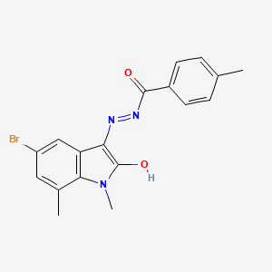 molecular formula C18H16BrN3O2 B6098779 N'-[(3Z)-5-BROMO-1,7-DIMETHYL-2-OXO-2,3-DIHYDRO-1H-INDOL-3-YLIDENE]-4-METHYLBENZOHYDRAZIDE 