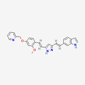 molecular formula C28H24N4O2 B609887 6-((E)-2-(5-((E)-2-methoxy-4-(pyridin-2-ylmethoxy)styryl)-1H-pyrazol-3-yl)vinyl)-1H-indole CAS No. 1402727-29-0