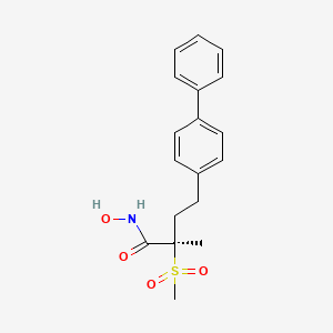 molecular formula C18H21NO4S B609937 (2R)-4-Biphenyl-4-yl-N-hydroxy-2-methyl-2-(methylsulfonyl)butanamide CAS No. 1289620-49-0