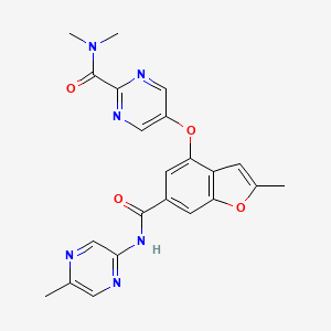 molecular formula C22H20N6O4 B609943 N,N-Dimethyl-5-({2-Methyl-6-[(5-Methylpyrazin-2-Yl)carbamoyl]-1-Benzofuran-4-Yl}oxy)pyrimidine-2-Carboxamide CAS No. 1245603-92-2