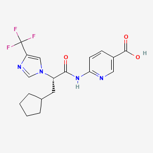 molecular formula C18H19F3N4O3 B609948 3-Pyridinecarboxylic acid, 6-(((2S)-3-cyclopentyl-1-oxo-2-(4-(trifluoromethyl)-1H-imidazol-1-yl)propyl)amino)- CAS No. 1215197-37-7