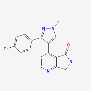 molecular formula C18H16ClFN4O B609957 4-[3-(4-Fluorophenyl)-1-Methyl-1h-Pyrazol-4-Yl]-6-Methyl-6,7-Dihydro-5h-Pyrrolo[3,4-B]pyridin-5-One CAS No. 1383376-93-9