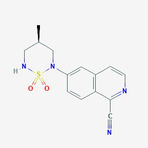 molecular formula C14H14N4O2S B609963 (R)-6-(4-methyl-1,1-dioxido-1,2,6-thiadiazinan-2-yl)isoquinoline-1-carbonitrile CAS No. 1612755-71-1