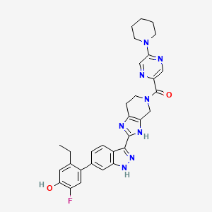 molecular formula C31H31FN8O2 B609964 {2-[6-(2-Ethyl-5-Fluoro-4-Hydroxyphenyl)-2h-Indazol-3-Yl]-3,4,6,7-Tetrahydro-5h-Imidazo[4,5-C]pyridin-5-Yl}[5-(Piperidin-1-Yl)pyrazin-2-Yl]methanone CAS No. 1421502-62-6