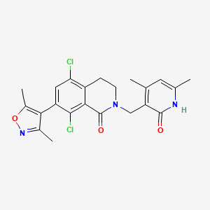 molecular formula C22H21Cl2N3O3 B610004 5,8-dichloro-7-(3,5-dimethyl-1,2-oxazol-4-yl)-2-[(4,6-dimethyl-2-oxo-1,2-dihydropyridin-3-yl)methyl]-3,4-dihydroisoquinolin-1(2H)-one CAS No. 1616287-82-1