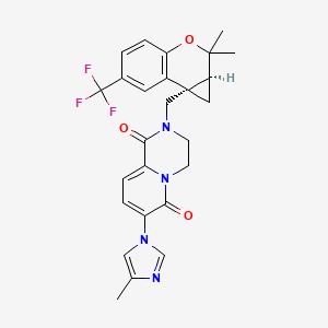 molecular formula C26H25F3N4O3 B610006 2-[[(1aS,7bS)-2,2-dimethyl-6-(trifluoromethyl)-1,1a-dihydrocyclopropa[c]chromen-7b-yl]methyl]-7-(4-methylimidazol-1-yl)-3,4-dihydropyrido[1,2-a]pyrazine-1,6-dione CAS No. 1812190-38-7