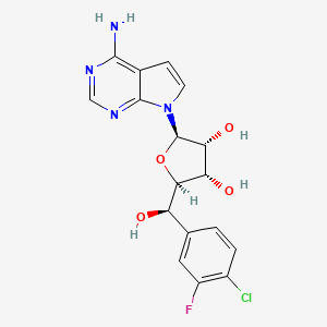 molecular formula C17H16ClFN4O4 B610015 7-[(5R)-5-C-(4-chloro-3-fluorophenyl)-beta-D-ribofuranosyl]-7H-pyrrolo[2,3-d]pyrimidin-4-amine CAS No. 1989620-04-3