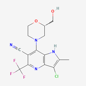 molecular formula C15H14ClF3N4O2 B610016 (s)-3-Chloro-7-(2-(hydroxymethyl)morpholino)-2-methyl-5-(trifluoromethyl)-1h-pyrrolo[3,2-b]pyridine-6-carbonitrile CAS No. 2227425-05-8