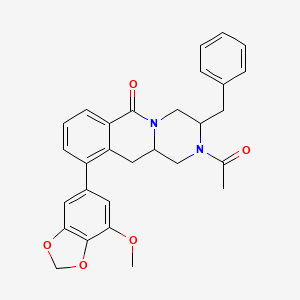 molecular formula C29H28N2O5 B610020 6H-Pyrazino(1,2-b)isoquinolin-6-one, 2-acetyl-1,2,3,4,11,11a-hexahydro-10-(7-methoxy-1,3-benzodioxol-5-yl)-3-(phenylmethyl)-, (-)- CAS No. 339076-07-2