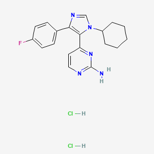 molecular formula C19H21ClFN5 B610055 4-[3-Cyclohexyl-5-(4-fluorophenyl)imidazol-4-yl]pyrimidin-2-amine;hydrochloride CAS No. 950912-80-8