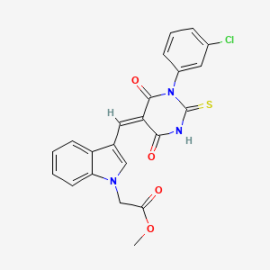 molecular formula C22H16ClN3O4S B6100569 methyl 2-[3-[(E)-[1-(3-chlorophenyl)-4,6-dioxo-2-sulfanylidene-1,3-diazinan-5-ylidene]methyl]indol-1-yl]acetate 