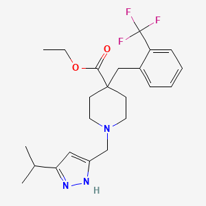 molecular formula C23H30F3N3O2 B6100612 ethyl 1-[(3-propan-2-yl-1H-pyrazol-5-yl)methyl]-4-[[2-(trifluoromethyl)phenyl]methyl]piperidine-4-carboxylate 