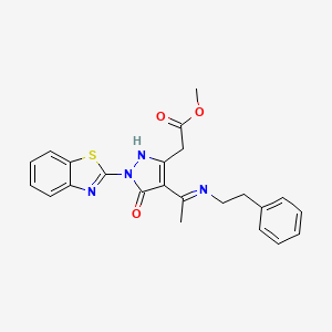 molecular formula C23H22N4O3S B6100704 methyl [(4Z)-1-(1,3-benzothiazol-2-yl)-5-oxo-4-{1-[(2-phenylethyl)amino]ethylidene}-4,5-dihydro-1H-pyrazol-3-yl]acetate 