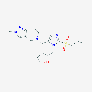 molecular formula C19H31N5O3S B6100826 N-[(1-methylpyrazol-4-yl)methyl]-N-[[3-(oxolan-2-ylmethyl)-2-propylsulfonylimidazol-4-yl]methyl]ethanamine 