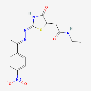 molecular formula C15H17N5O4S B6100996 N-ethyl-2-(4-hydroxy-2-{[1-(4-nitrophenyl)ethylidene]hydrazono}-2,5-dihydro-1,3-thiazol-5-yl)acetamide 