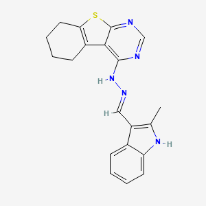 molecular formula C20H19N5S B610104 (E)-4-(2-((2-methyl-1H-indol-3-yl)methylene)hydrazinyl)-5,6,7,8-tetrahydrobenzo[4,5]thieno[2,3-d]pyrimidine CAS No. 441742-93-4