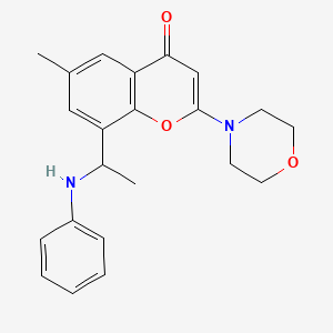 molecular formula C22H24N2O3 B610105 4H-1-Benzopyran-4-one, 6-methyl-2-(4-morpholinyl)-8-[1-(phenylamino)ethyl]- CAS No. 901398-68-3