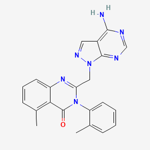 molecular formula C22H19N7O B610106 2-((4-amino-1H-pyrazolo[3,4-d]pyrimidin-1-yl)methyl)-5-methyl-3-o-tolylquinazolin-4(3H)-one CAS No. 900185-01-5
