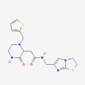 molecular formula C17H21N5O2S2 B6101095 N-(2,3-dihydroimidazo[2,1-b][1,3]thiazol-6-ylmethyl)-2-[3-oxo-1-(thiophen-2-ylmethyl)piperazin-2-yl]acetamide 