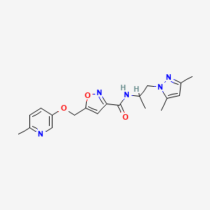 molecular formula C19H23N5O3 B6101135 N-[2-(3,5-dimethyl-1H-pyrazol-1-yl)-1-methylethyl]-5-{[(6-methyl-3-pyridinyl)oxy]methyl}-3-isoxazolecarboxamide 