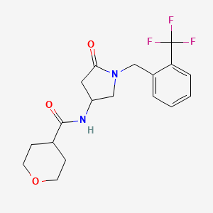 molecular formula C18H21F3N2O3 B6101157 N-{5-oxo-1-[2-(trifluoromethyl)benzyl]-3-pyrrolidinyl}tetrahydro-2H-pyran-4-carboxamide 