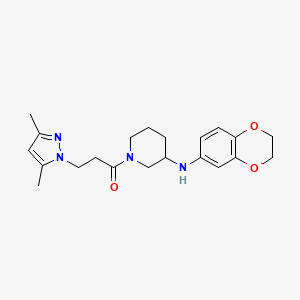 molecular formula C21H28N4O3 B6101293 N-(2,3-dihydro-1,4-benzodioxin-6-yl)-1-[3-(3,5-dimethyl-1H-pyrazol-1-yl)propanoyl]-3-piperidinamine 
