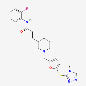 molecular formula C22H26FN5O2S B6101363 N-(2-fluorophenyl)-3-[1-({5-[(4-methyl-4H-1,2,4-triazol-3-yl)thio]-2-furyl}methyl)-3-piperidinyl]propanamide 