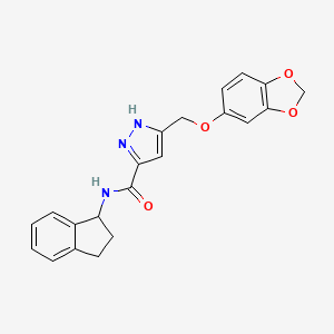 molecular formula C21H19N3O4 B6101456 5-[(1,3-benzodioxol-5-yloxy)methyl]-N-(2,3-dihydro-1H-inden-1-yl)-1H-pyrazole-3-carboxamide 