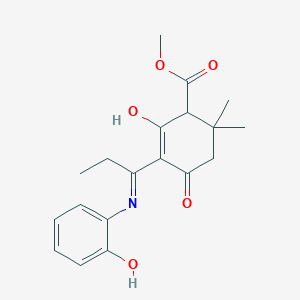 molecular formula C19H23NO5 B6101723 methyl 5-{1-[(2-hydroxyphenyl)amino]propylidene}-2,2-dimethyl-4,6-dioxocyclohexanecarboxylate 