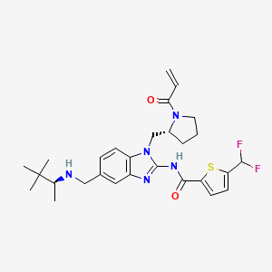 molecular formula C28H35F2N5O2S B610204 5-(difluoromethyl)-N-[5-[[[(2S)-3,3-dimethylbutan-2-yl]amino]methyl]-1-[[(2R)-1-prop-2-enoylpyrrolidin-2-yl]methyl]benzimidazol-2-yl]thiophene-2-carboxamide CAS No. 1575818-46-0