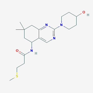 molecular formula C19H30N4O2S B6102333 N-[2-(4-hydroxy-1-piperidinyl)-7,7-dimethyl-5,6,7,8-tetrahydro-5-quinazolinyl]-3-(methylthio)propanamide 