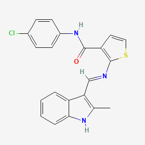 molecular formula C21H16ClN3OS B6102336 N-(4-chlorophenyl)-2-{[(2-methyl-1H-indol-3-yl)methylene]amino}-3-thiophenecarboxamide 