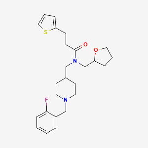 molecular formula C25H33FN2O2S B6102349 N-[[1-[(2-fluorophenyl)methyl]piperidin-4-yl]methyl]-N-(oxolan-2-ylmethyl)-3-thiophen-2-ylpropanamide 