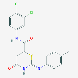 molecular formula C18H15Cl2N3O2S B6102596 N-(3,4-dichlorophenyl)-2-[(4-methylphenyl)amino]-4-oxo-5,6-dihydro-4H-1,3-thiazine-6-carboxamide 