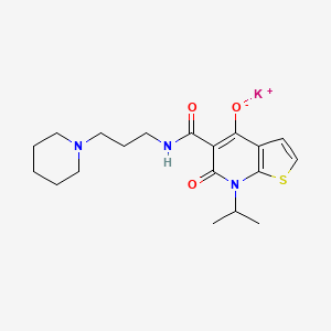molecular formula C19H27N3O3S B610292 钾；6-氧代-5-(3-哌啶-1-基丙基氨基甲酰基)-7-丙-2-基噻吩并[2,3-b]吡啶-4-醇盐 CAS No. 869493-26-5