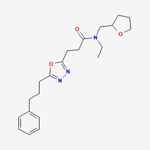 molecular formula C21H29N3O3 B6102961 N-ethyl-3-[5-(3-phenylpropyl)-1,3,4-oxadiazol-2-yl]-N-(tetrahydro-2-furanylmethyl)propanamide 