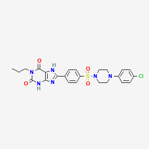 molecular formula C24H25ClN6O4S B610313 8-{4-[4-(4-chlorophenyl)piperazine-1-sulfonyl]phenyl}-1-propyl-2,3,6,7-tetrahydro-1H-purine-2,6-dione CAS No. 1092351-10-4