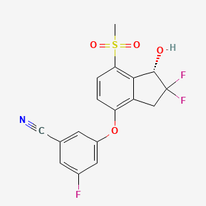 molecular formula C17H12F3NO4S B610323 3-{[(1s)-2,2-Difluoro-1-Hydroxy-7-(Methylsulfonyl)-2,3-Dihydro-1h-Inden-4-Yl]oxy}-5-Fluorobenzonitrile CAS No. 1672665-49-4