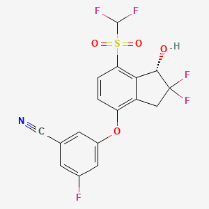molecular formula C17H10F5NO4S B610324 3-({(1s)-7-[(Difluoromethyl)sulfonyl]-2,2-Difluoro-1-Hydroxy-2,3-Dihydro-1h-Inden-4-Yl}oxy)-5-Fluorobenzonitrile CAS No. 1672662-14-4