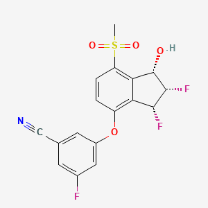 molecular formula C17H12F3NO4S B610325 3-(((1S,2S,3R)-2,3-二氟-1-羟基-7-(甲磺酰基)-2,3-二氢-1H-茚-4-基)氧基)-5-氟苯甲腈 CAS No. 1672668-24-4