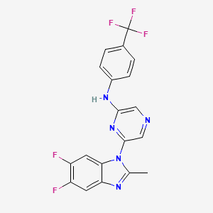molecular formula C19H12F5N5 B610326 6-(5,6-difluoro-2-methyl-1H-benzo[d]imidazol-1-yl)-N-(4-(trifluoromethyl)phenyl)pyrazin-2-amine CAS No. 1782970-28-8