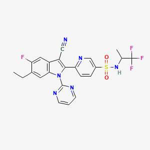 molecular formula C23H18F4N6O2S B610331 3-吡啶磺酰胺，6-[3-氰基-6-乙基-5-氟-1-(2-嘧啶基)-1H-吲哚-2-基]-N-[(1S)-2,2,2-三氟-1-甲基乙基]- CAS No. 1248581-07-8