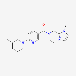 molecular formula C19H27N5O B6103394 N-ethyl-N-[(1-methyl-1H-imidazol-2-yl)methyl]-6-(3-methyl-1-piperidinyl)nicotinamide 