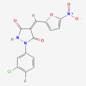 (E)-1-(3-chloro-4-fluorophenyl)-4-((5-nitrofuran-2-yl)methylene)pyrazolidine-3,5-dione