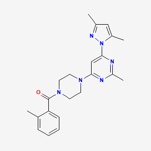 molecular formula C22H26N6O B6103746 Methanone, [4-[6-(3,5-dimethyl-1H-pyrazol-1-yl)-2-methyl-4-pyrimidinyl]-1-piperazinyl](2-methylphenyl)- CAS No. 1171607-87-6