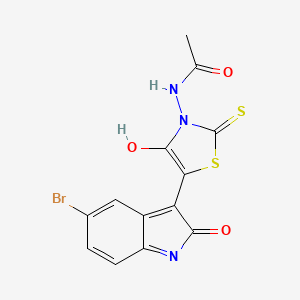 molecular formula C13H8BrN3O3S2 B6103795 N-[(5Z)-5-(5-bromo-2-oxo-1,2-dihydro-3H-indol-3-ylidene)-4-oxo-2-thioxo-1,3-thiazolidin-3-yl]acetamide 